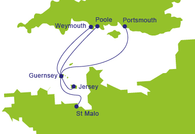 Ferries to Guernsey - Map of Routes