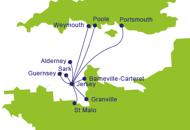 Ferries to Jersey - Map of Routes