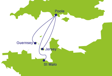 Ferries to Jersey - Map of Routes